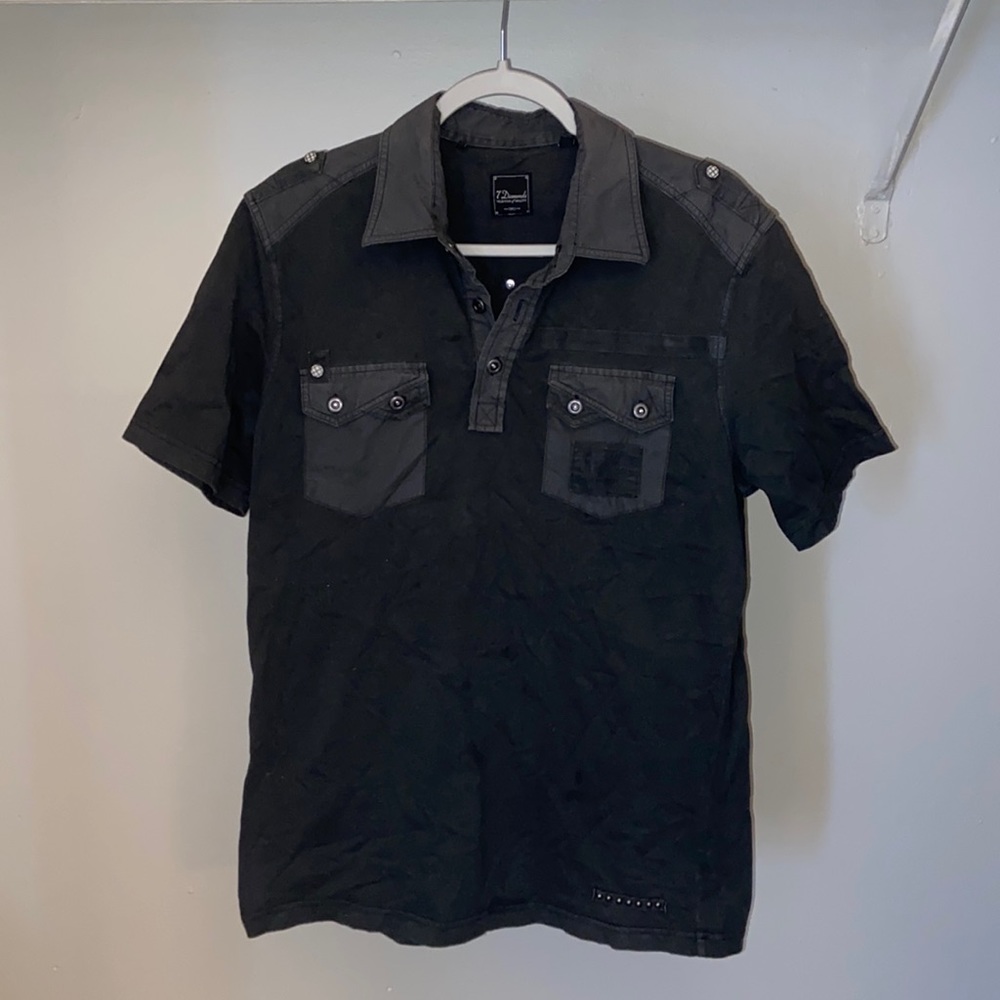 7 Diamonds Black Collared T-Shirt Large